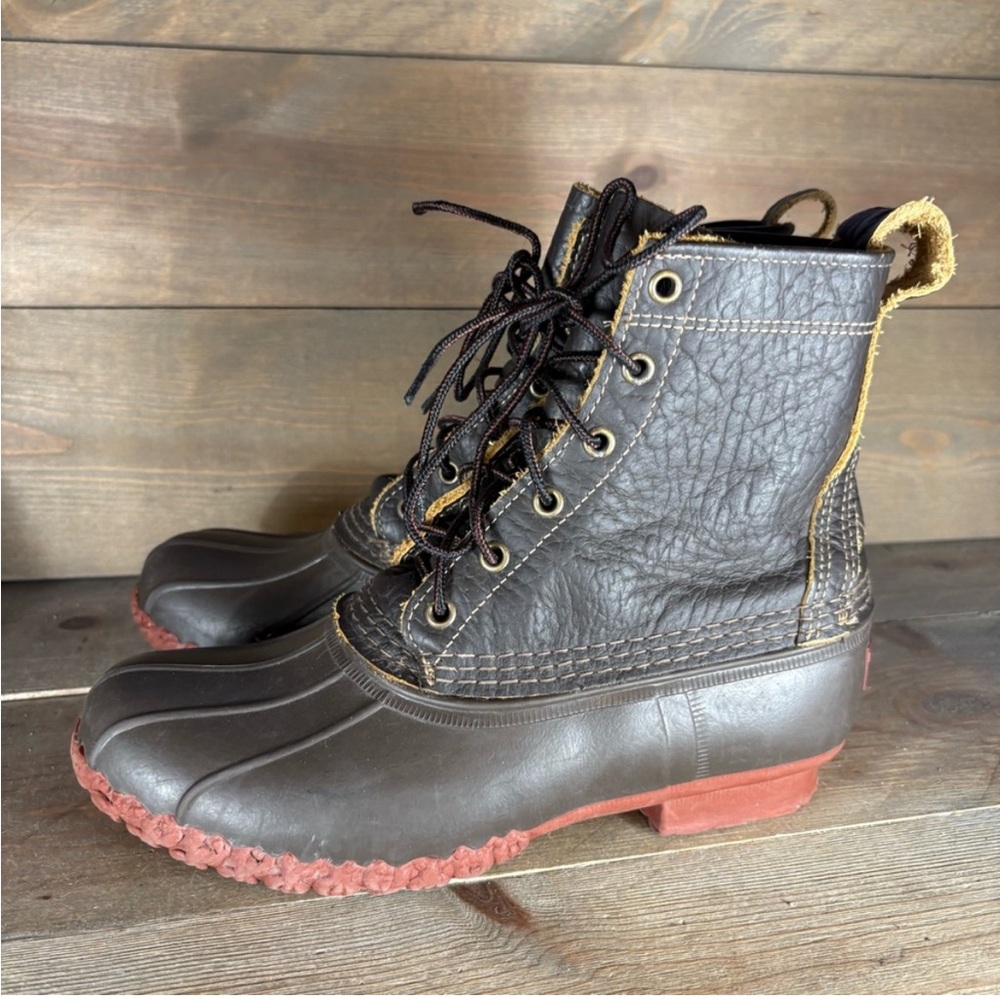 ll bean womens size 8 duck boots brown leather bison waterproof snow boots